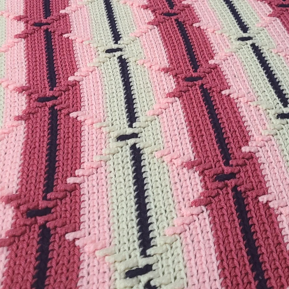 Vintage Handmade  Afghan Blanket Crochet‎ Knit - Picture 2 of 7